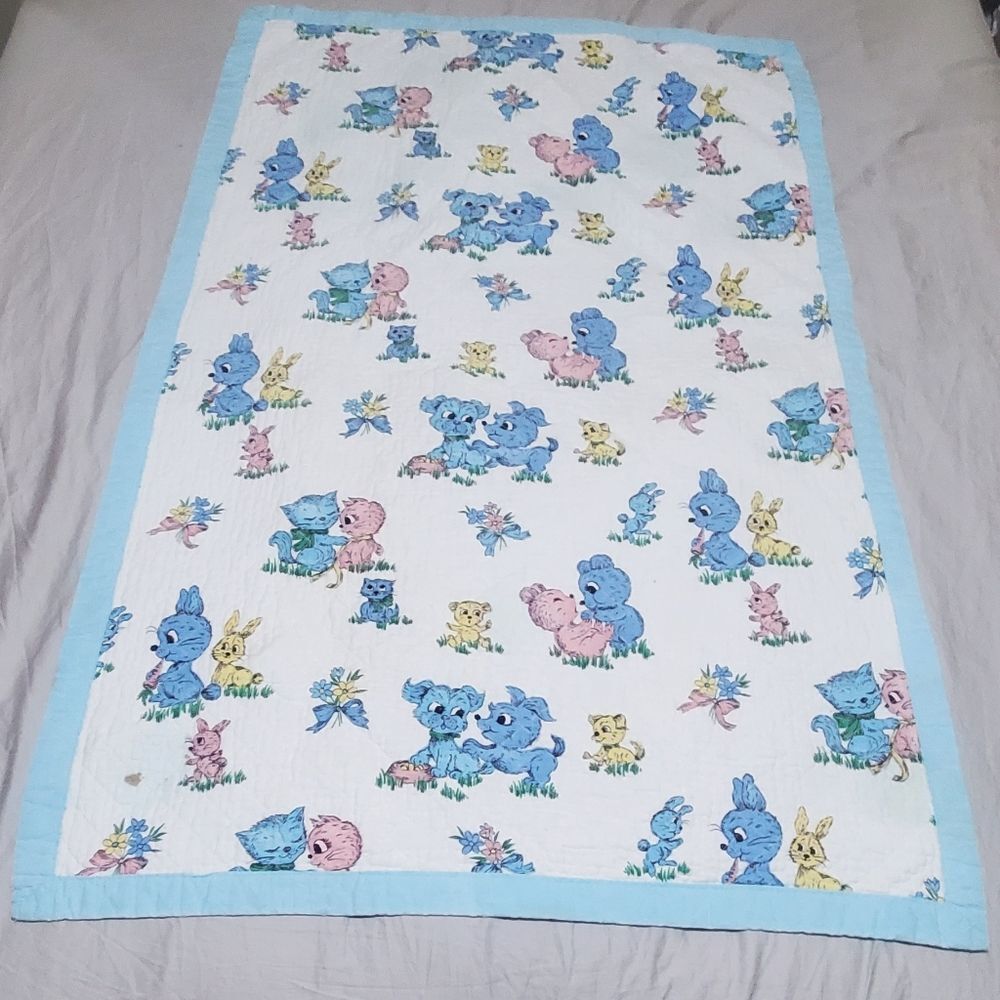 Vintage handmade Animal Puppies Rabbits Baby Unisex Throw Blanket